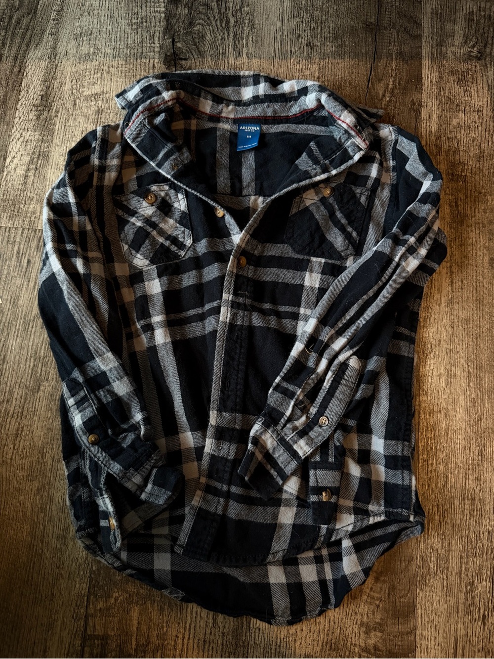Arizona Jean Company Black and Gray Plaid Button-Down Shirt